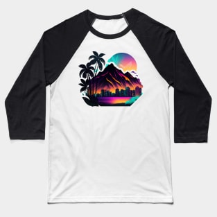 Hawaii Island Neon Cityscape Honolulu Waikiki Baseball T-Shirt